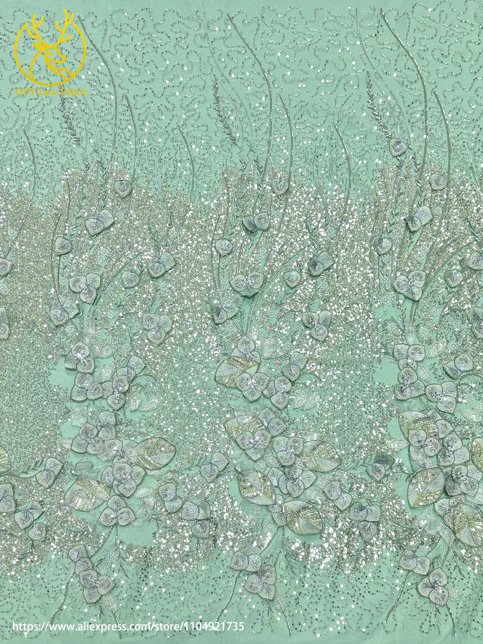 Französischer Luxus 3D-Blumen-Stickerei-Spitzenstoff 2026 Afrika Nigeria Pailletten-Perlen-Spitzenstoff für Braut-Hochzeitskleid Nähen – Detail 12
