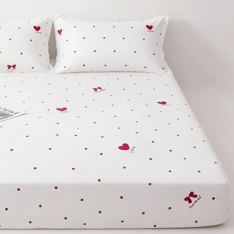 3Pcs heart Fitted Bed Sheet With Elastic Band Anti-slip Adjustable Mattress Cover (Pillowcase without pillow core))