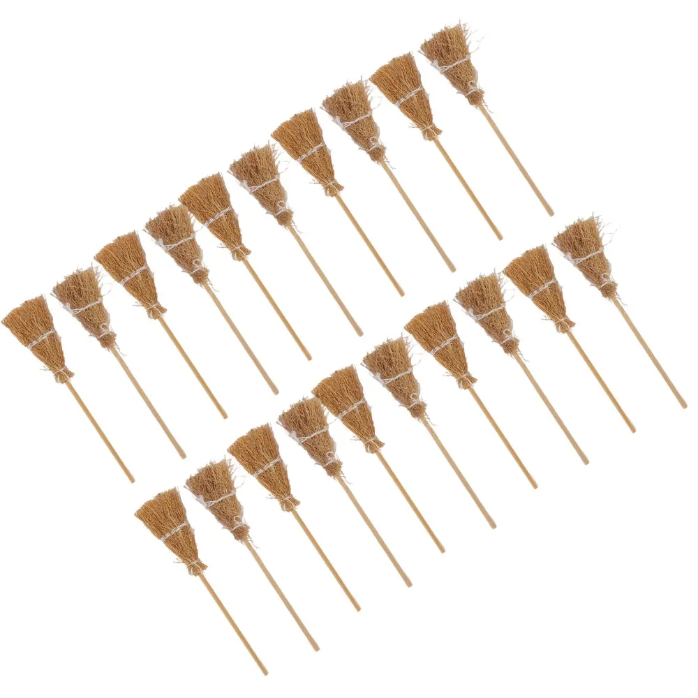 20pcs wooden Mini Witch Broom 5.5in yellow Halloween Witch Broom Mini Witch Brooms White Rope cosplay mini broom prop