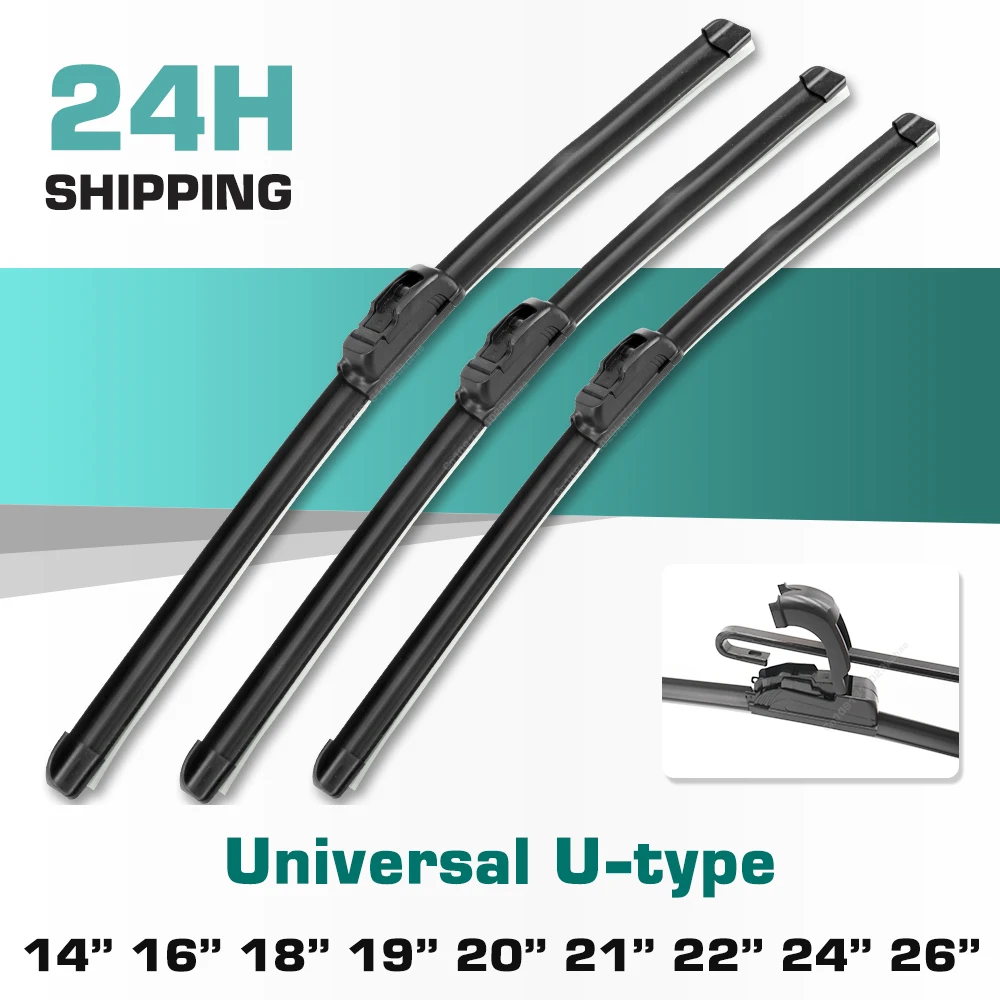 

Universal U-type Car Wiper Blades Soft Rubber Windscreen Wipers Auto Windshield 14" 16" 18" 19" 20" 21" 22" 24" 26" Fit Hook Arm