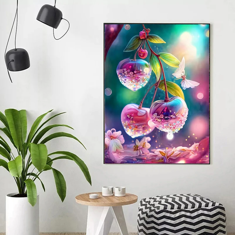 Fruit Diamond Painting 5D DIY Fairy Dust Drill Fantasy Cherry Full Crystal Embroidery Flower Home Decor Rhinestones Needlework