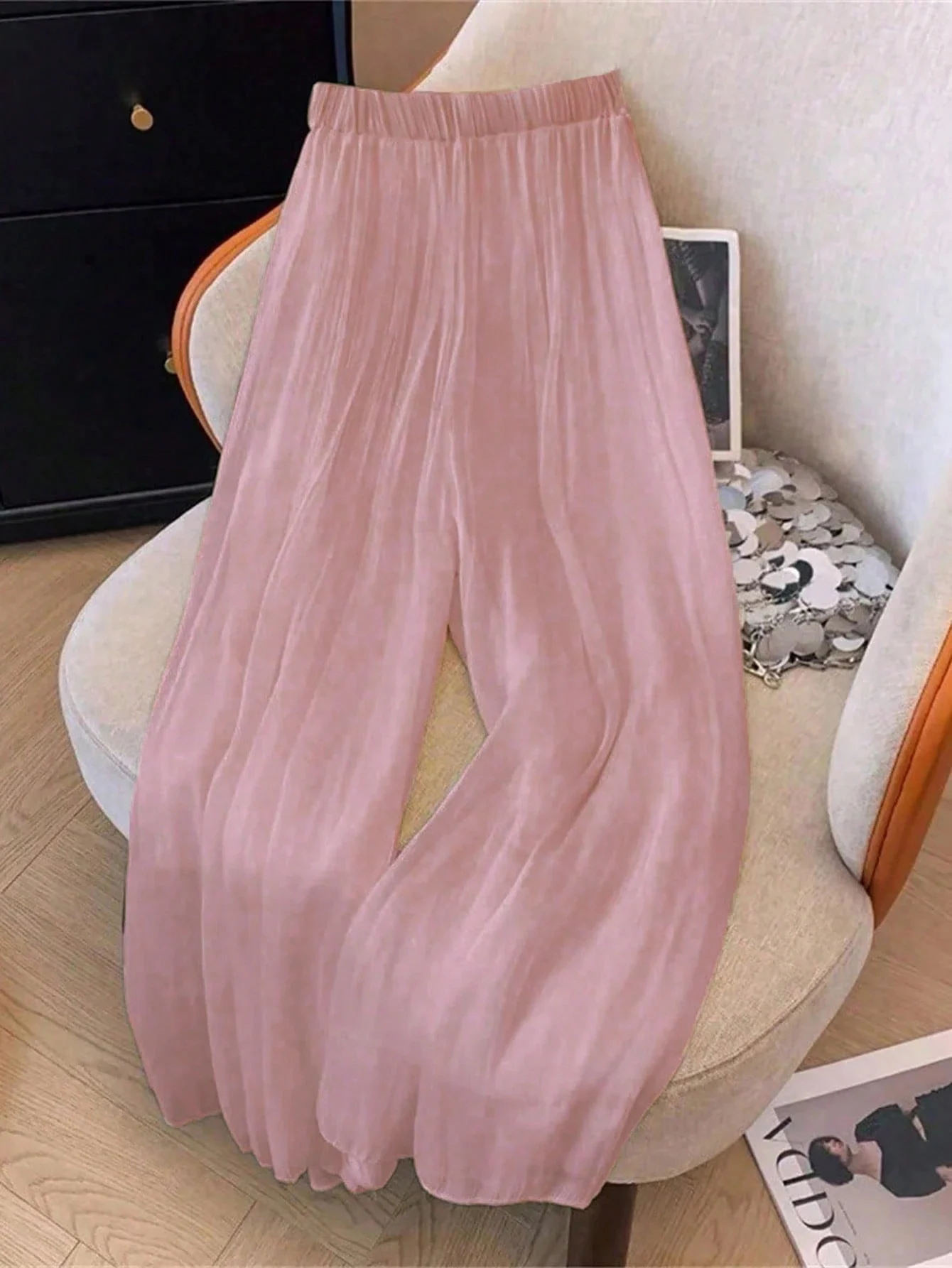 Damen-Hose mit weitem Bein, elastische Hose mit hoher Taille, strukturierte Hose, lässig, Boho-Stil, Frühling, Sommer, Urlaub, Strand, Alltagskleidung, leichte Hose