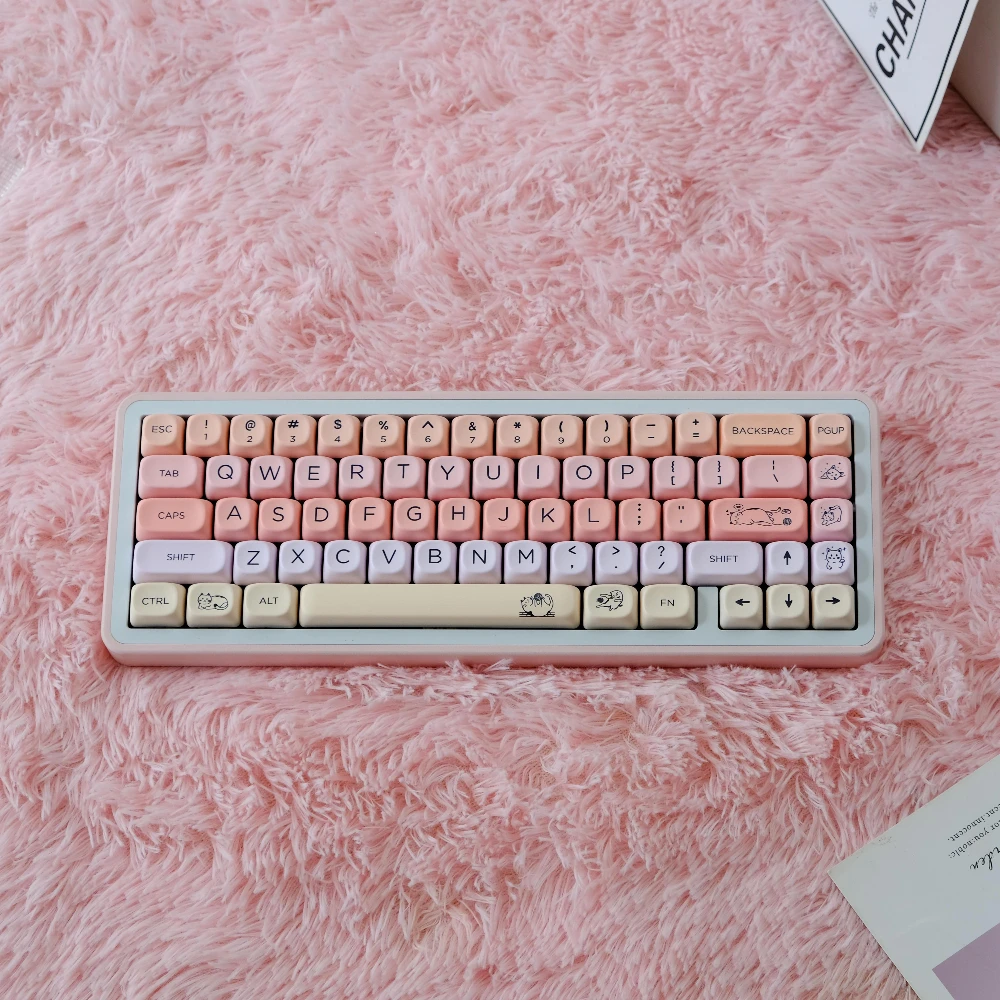 132Keys Colored Cute Cat Keycaps XOA MOA Profile Round Dye Sub PBT Keycap For 60% 75% 80% 98% 100% Mechanical Keyboard Alice ISO