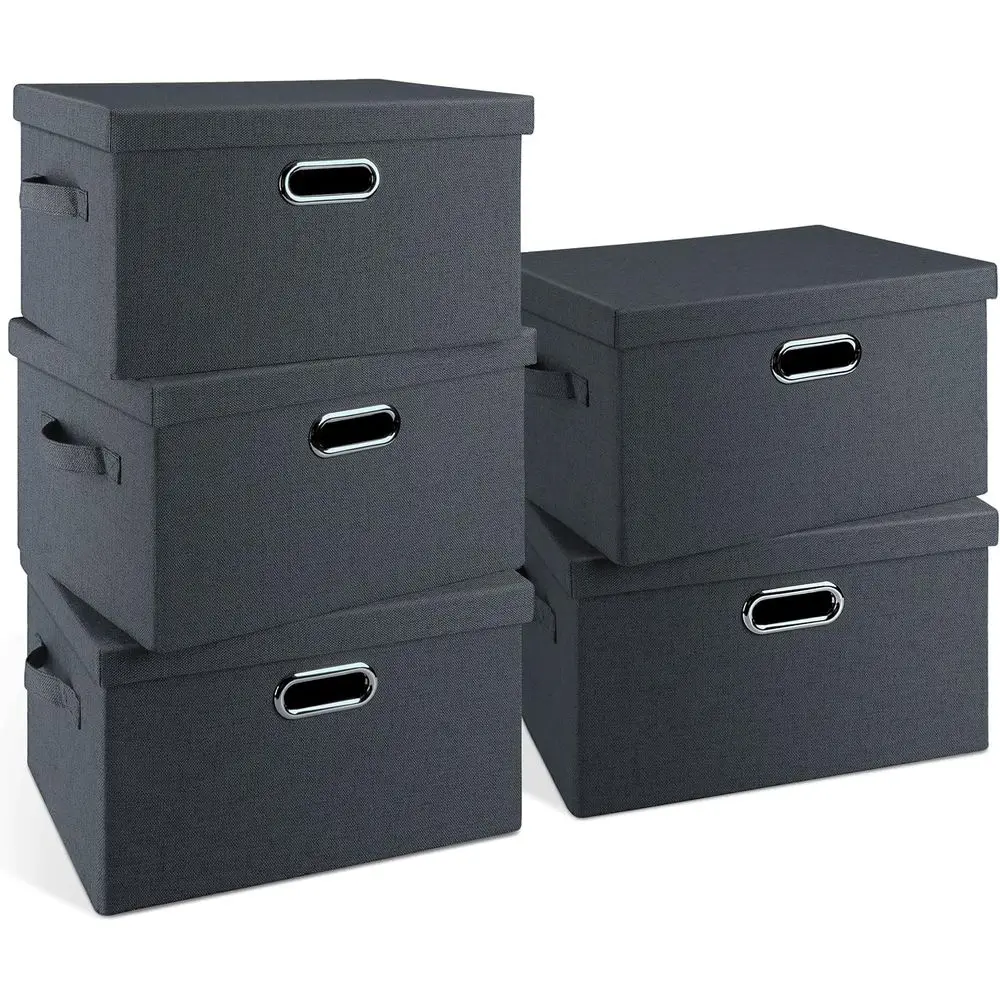 

Medium 15" 21 Quart Collapsible Stackable Storage Bins with Lids, 5 Packs Dark Gray Foldable Fabric Closet Storage Boxes with Li