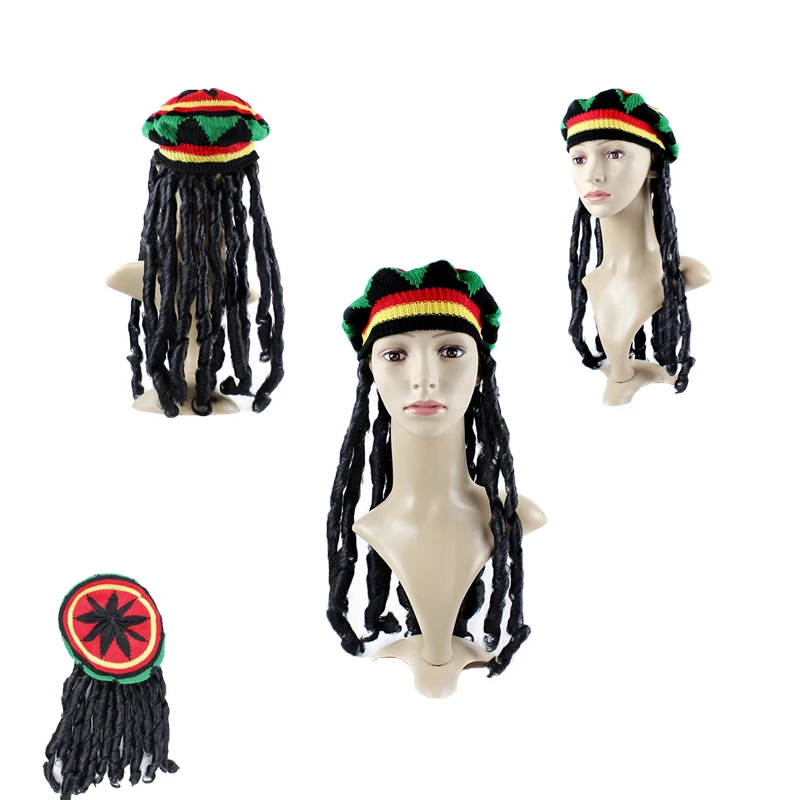 Reggae Dreadlocks Coaplay Cap Jamaican Rasta Woman Hair Beanies Hats Men Knitted Wig Braid Hat Hallowmas Party Accessories Gift