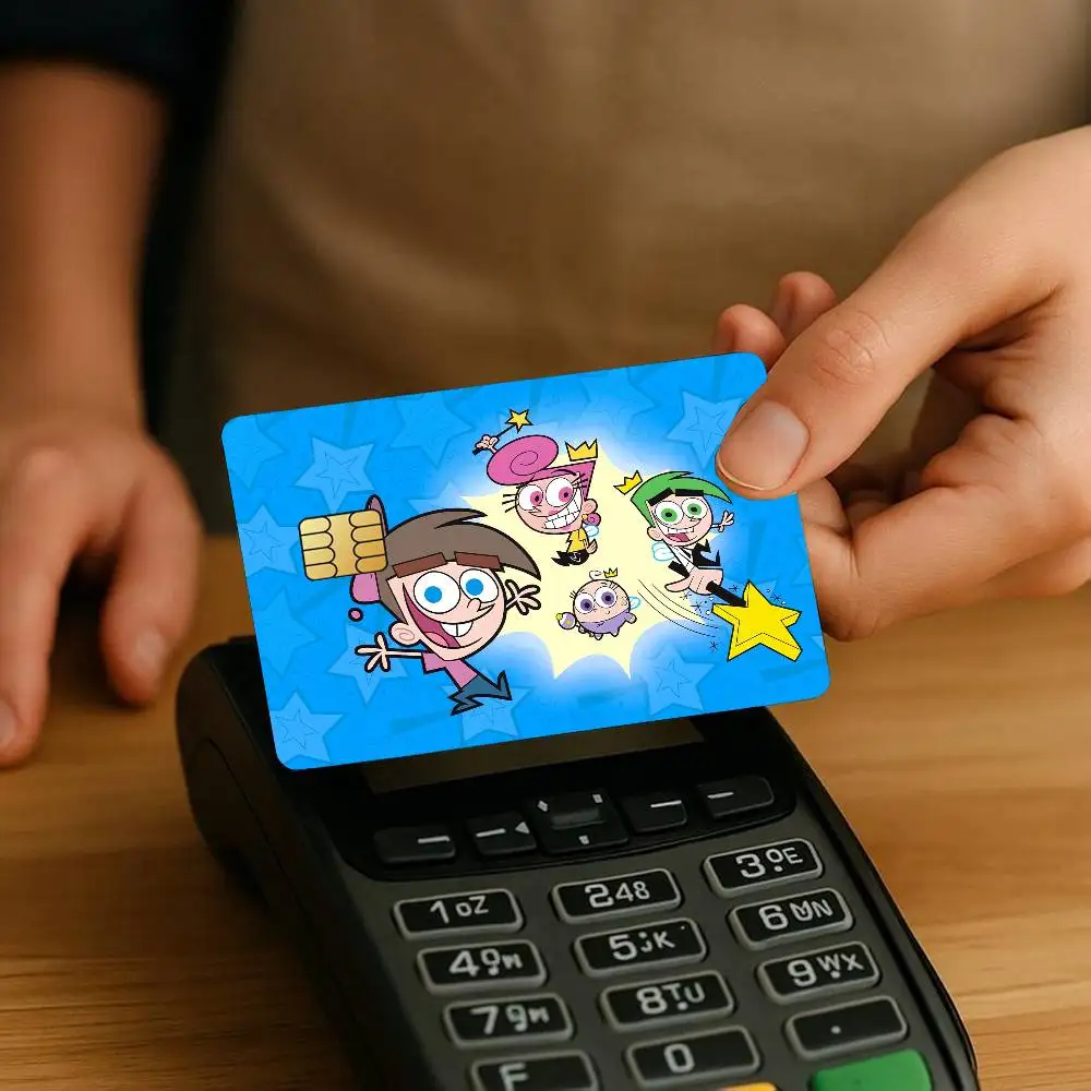 ملصقات بطاقات الائتمان الكرتونية The Fairly Oddparents لحماية الخصم البنك الزخرفية 4 قطعة ملصق مضاد للخدش ومقاوم للماء #4