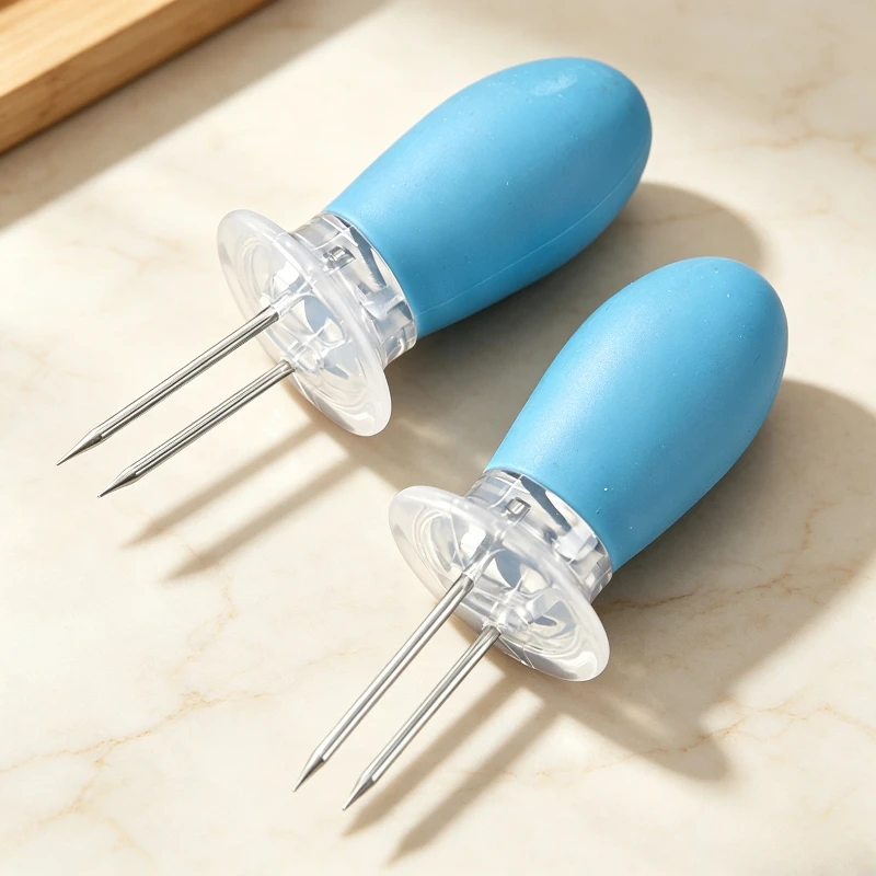 A pair Corn Holders Stainless Steel Corn Skewers Heat Insulation Anti‑scald Handle Outdoor Camping Barbecue Kitchen Accessory