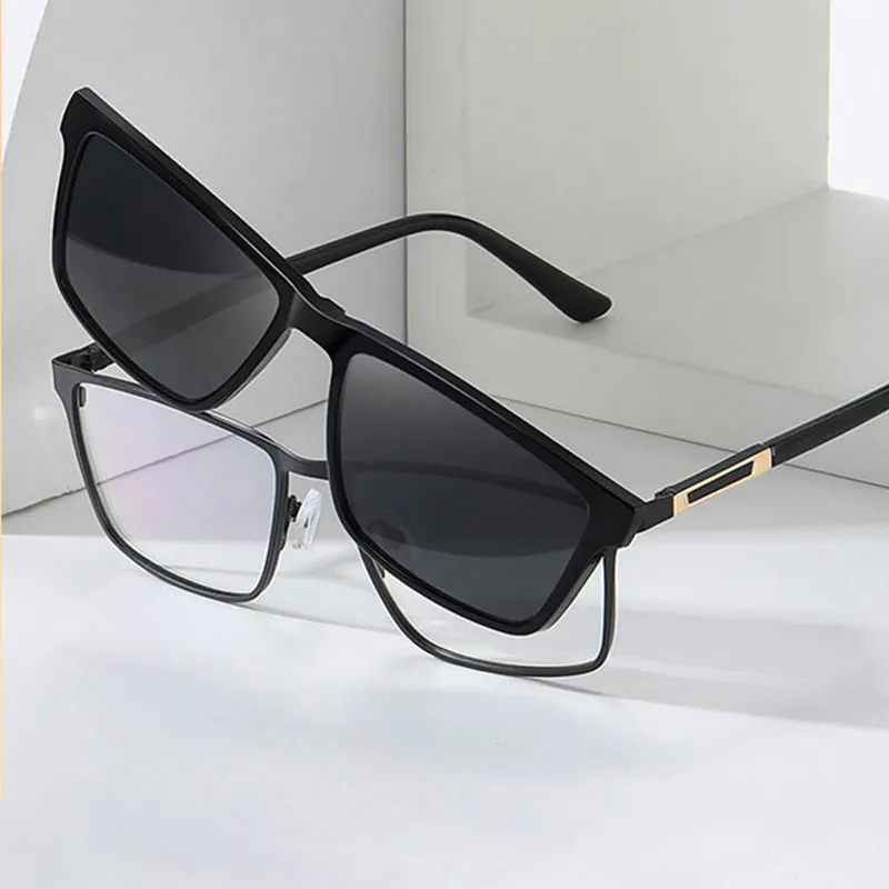 CCspace Magnet Clip On Prescription Eyeglasses Anti Glare Polarized Sunglasses Lenses Men  Anti Reflective Lens Myopia Eyewear