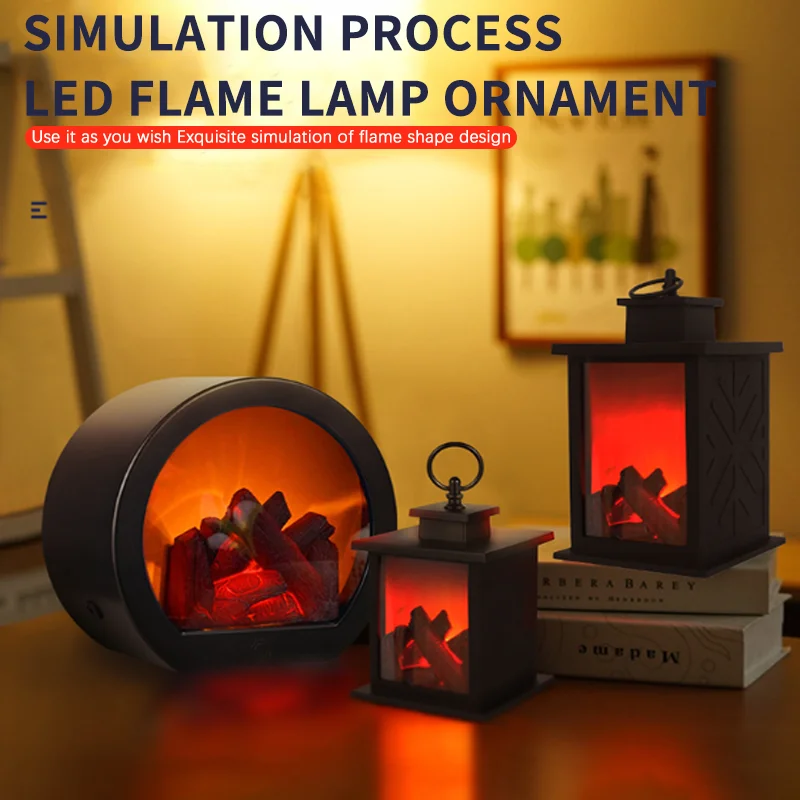 Flameless LED Fireplace Lamp Realistic Flickering Flame USB Vintage Night Light for Christmas Halloween Thanksgiving Decor