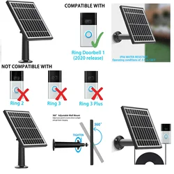 Solar panel for Ring Video Doorbell 1(1st Gen)3.5W Output,Aluminum Alloy Bracke