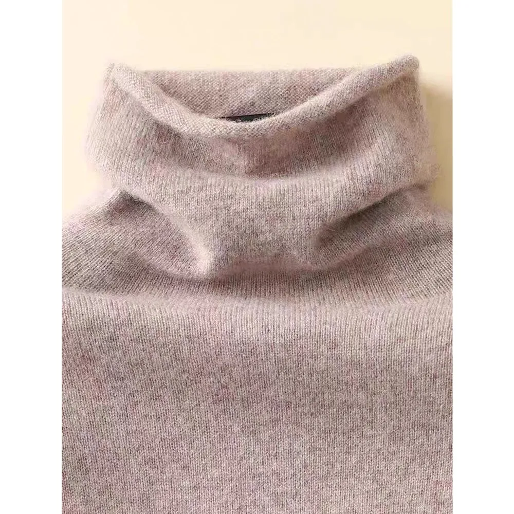 

100% pure wool sweater women's lapel sweater figure-hugging autumn and winter high-neck knitted base layer