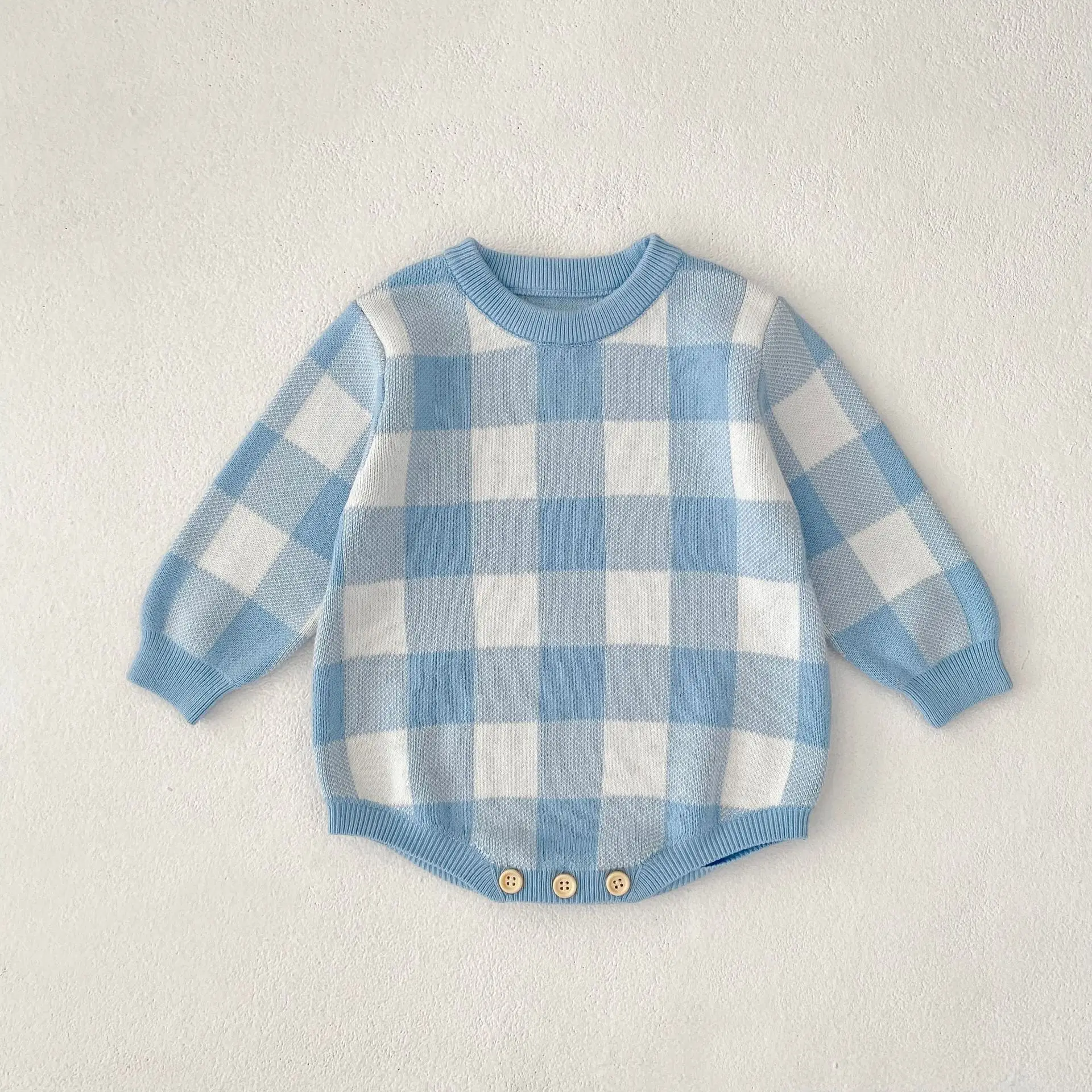 Baby Checker Jumper Blue Pink Classic Cotton Bodysuit Unisex Infants Spring Autumn Winter Clothes