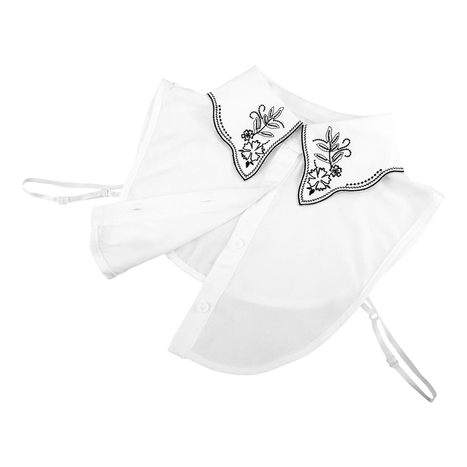 

1pcs Black White Faux Shirt Collar For Women Embroidered Flower Detachable Neckline Insert Fake Collar For Work Party Casual
