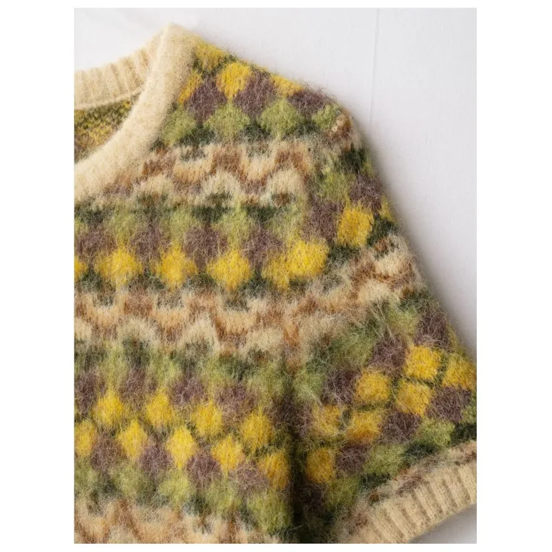 المرأة الجاكار محبوك تأثير سترة الخريف الجولة الرقبة قصيرة الأكمام مضلع متفوقا الإناث البلوفرات الموضة غير رسمية #4