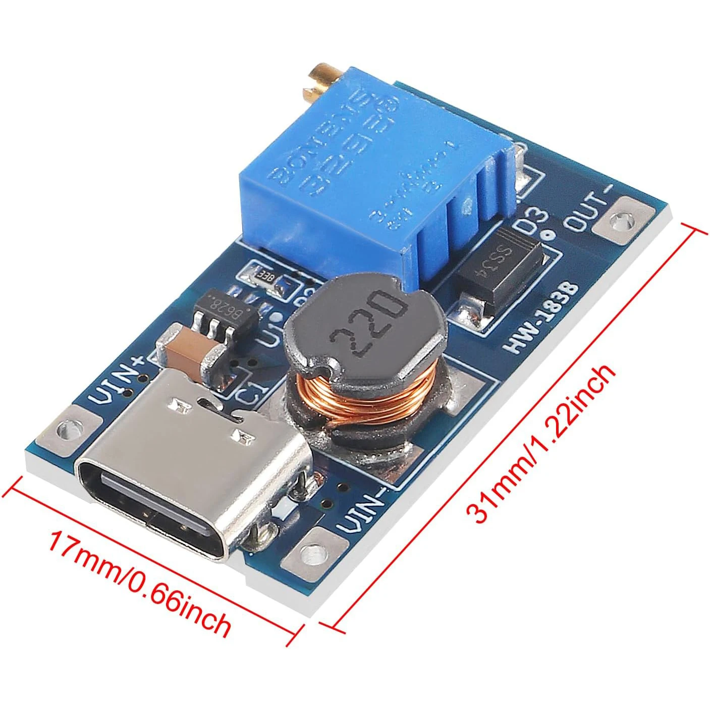 10Pcs Boost Module MT3608 DC-DC Step Up Converter 2A Boost Regulator Voltage Converter Board Type C Power Supply Module Adjustab