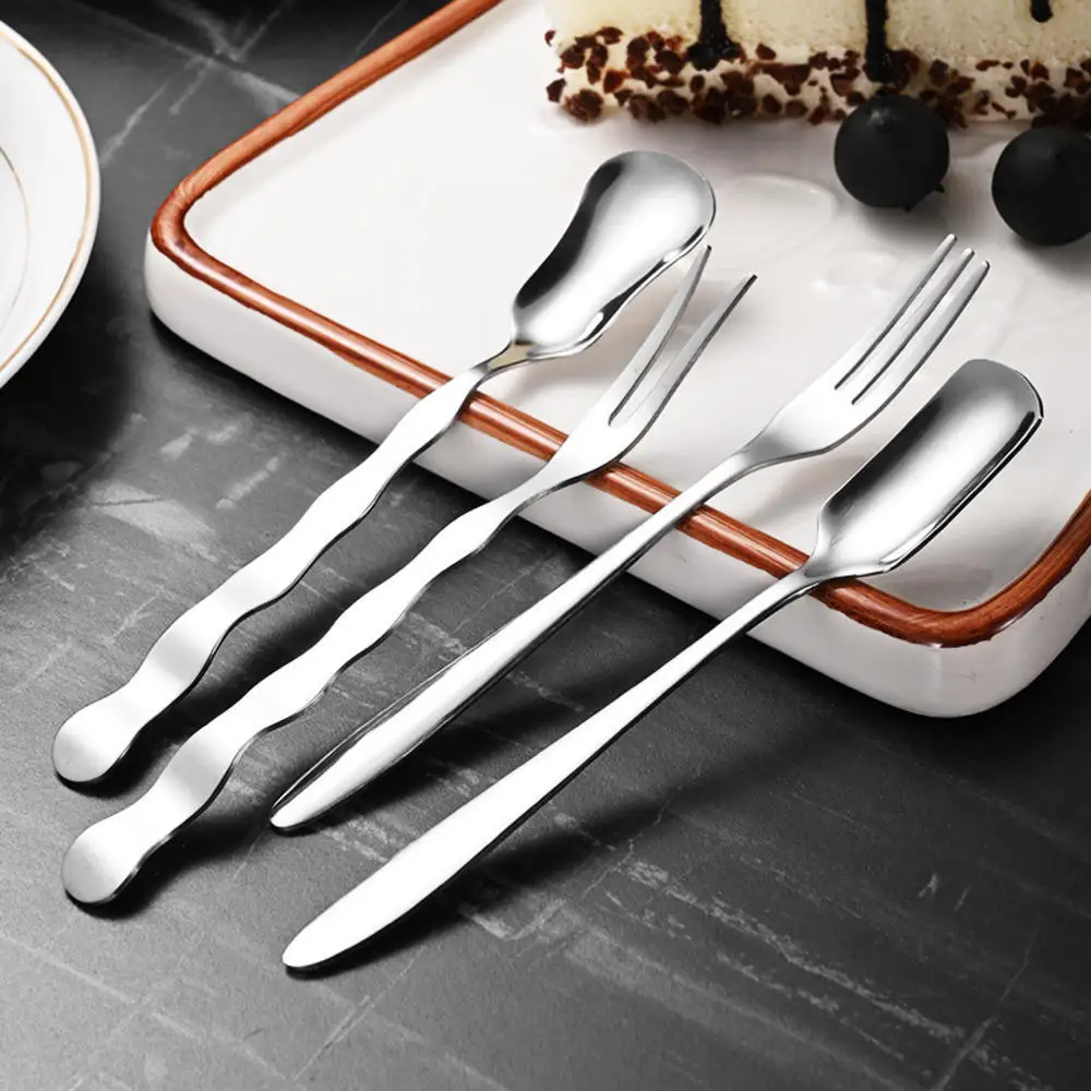 Stainless Steel Fruit Forks Dessert Spoon Kitchen Wave Shaped Pastry Fork Ice Cream Scoop Tableware