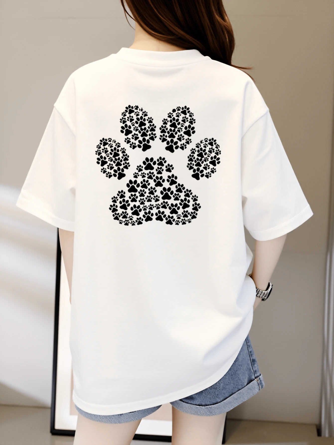 Women Dog Paw Graphic T-Shirt Summer Short Sleeve Animal Footprint Print Loose Fit Tops Female Casual Fashion Streetwear Tee