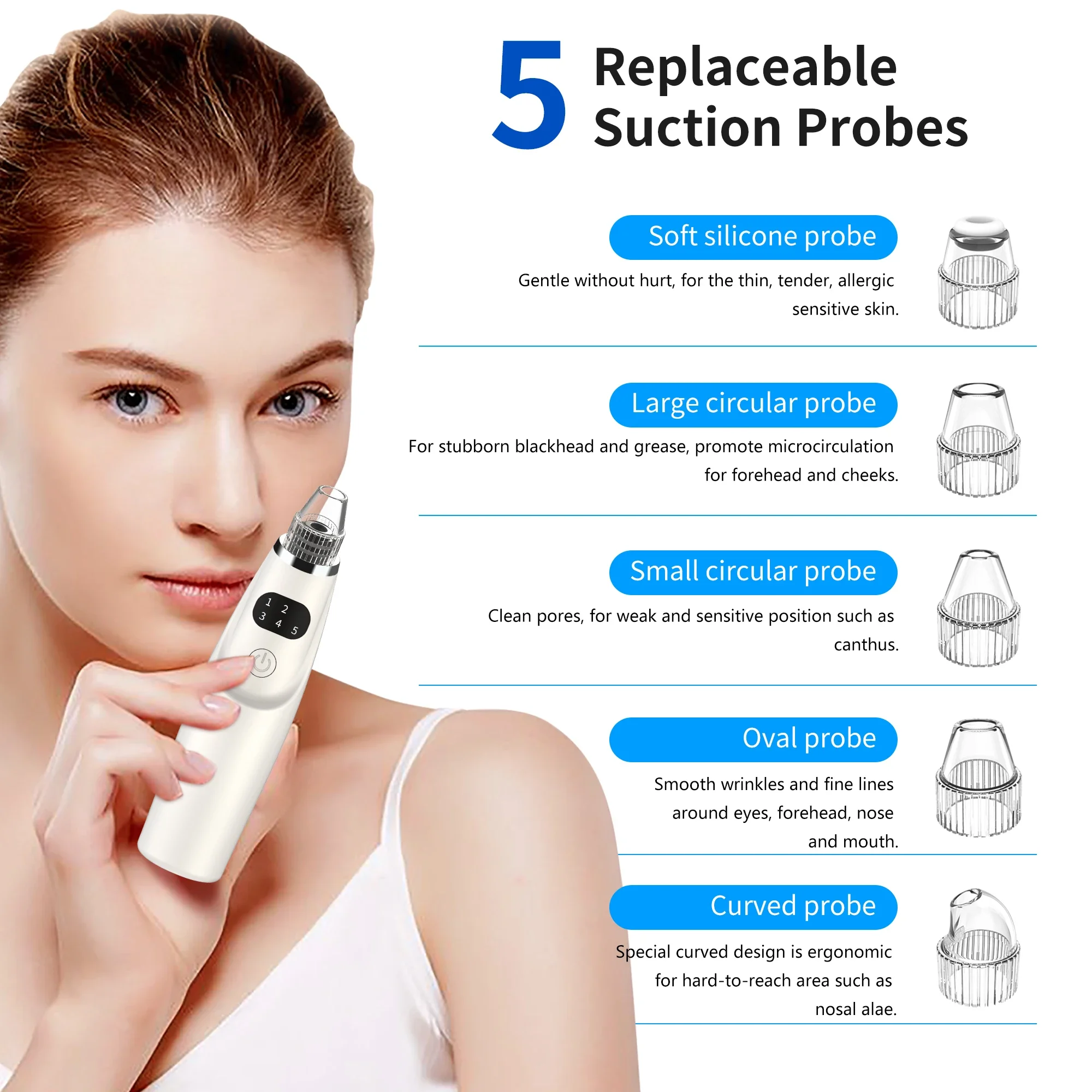 Professional Face Cleansing Vacuum Suction Machine Rechargeable Blackhead Pore Vacuum Removal Instrument