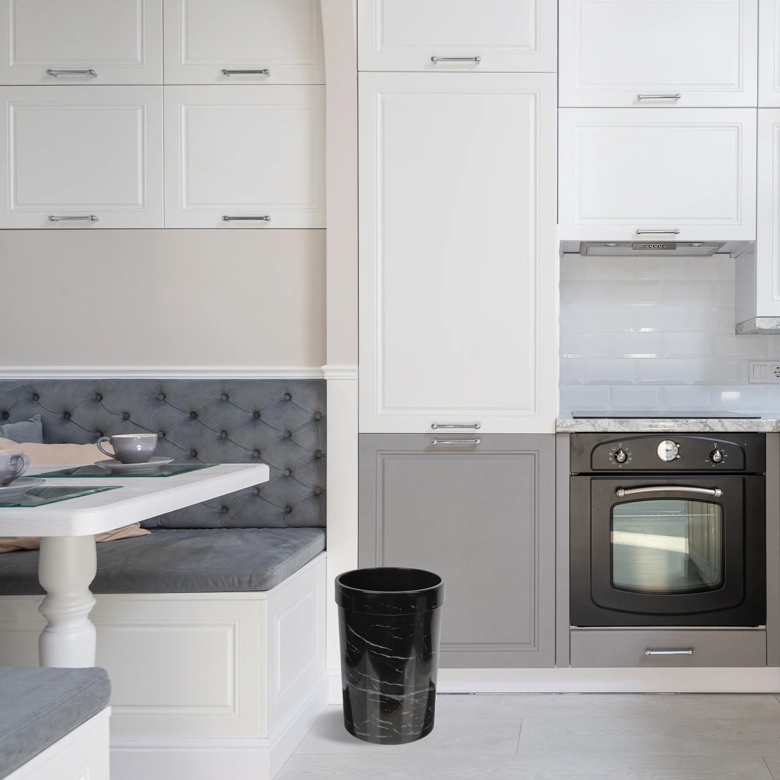 

Marble Texture Plastic Trash Can Large Opening Bathroom Waste Bin Reusable Living Room Office Garbage Container