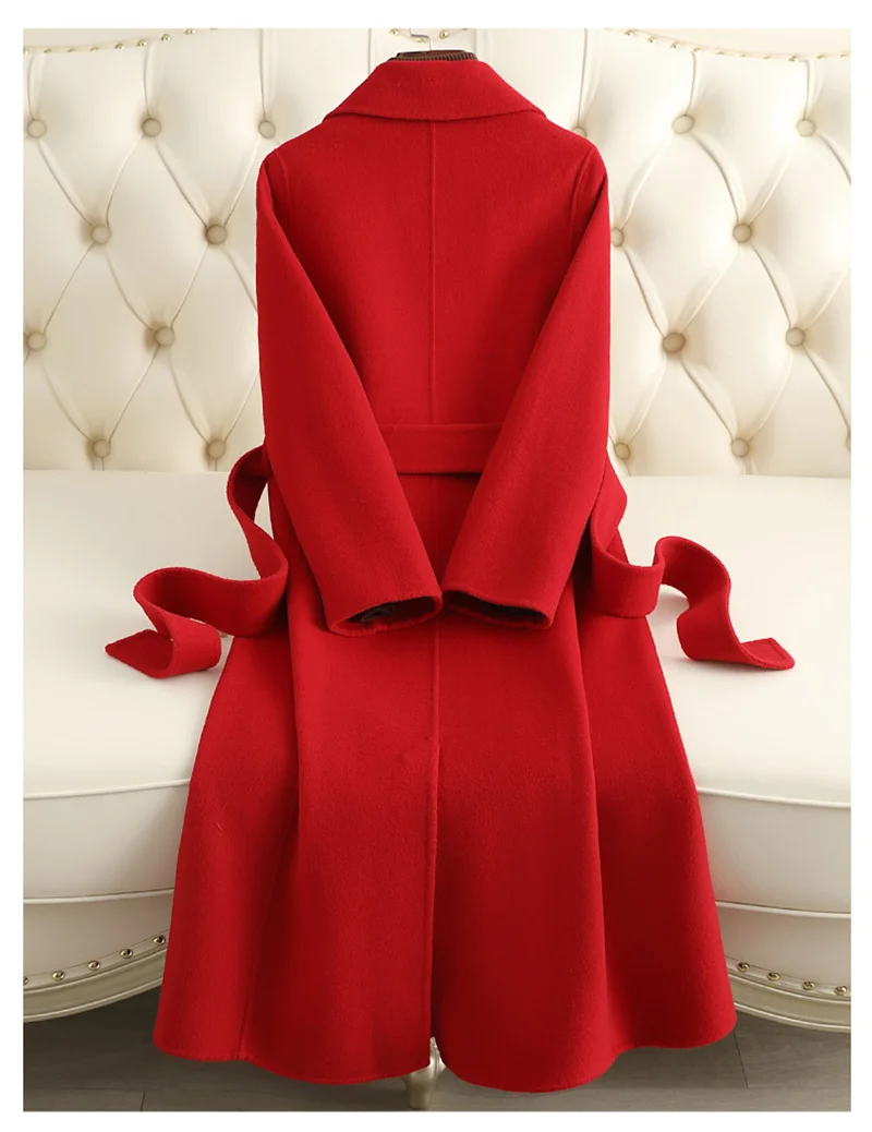 

2025 Autumn/Winter New Double Sided Wool Coat Women Jacket Mid Length Slim Fit Fashion Woolen Coat Streetwear Female Outerwear