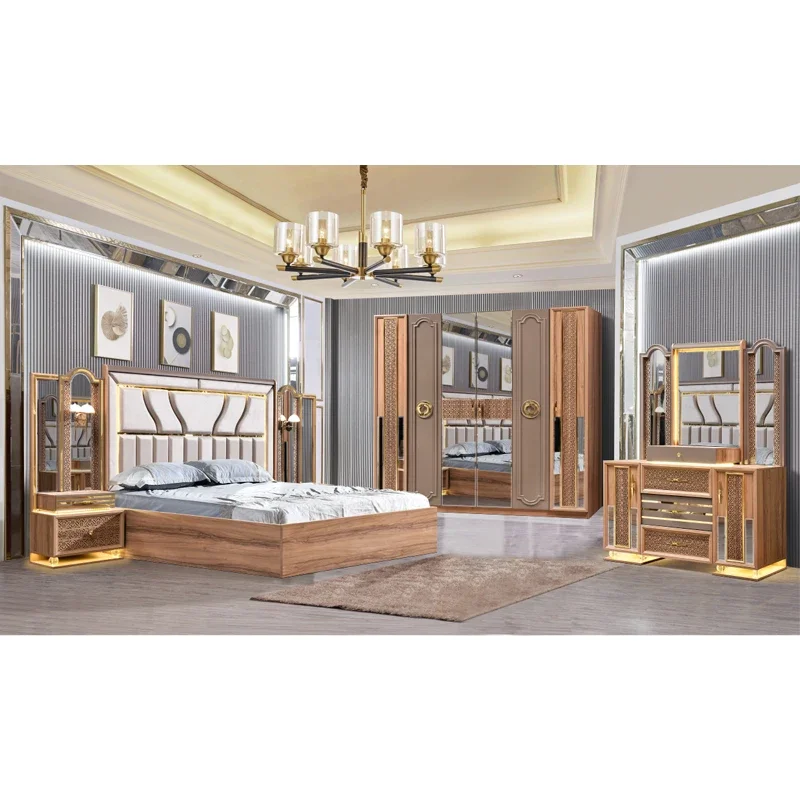 A Wholesale Classic Wood Frame  King Size Bed Room Set Double Modern Luxury Wooden Mdf Luxury Home Furniture Bedroom Sets view 3