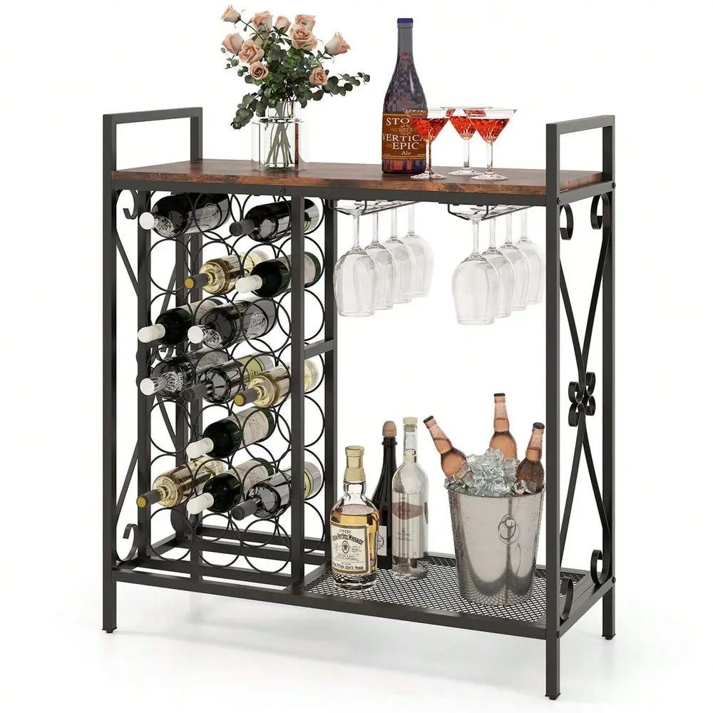 

21 Bottle Wine Rack Freestanding Floor Wine Bottle Organizer With Storage Shelf