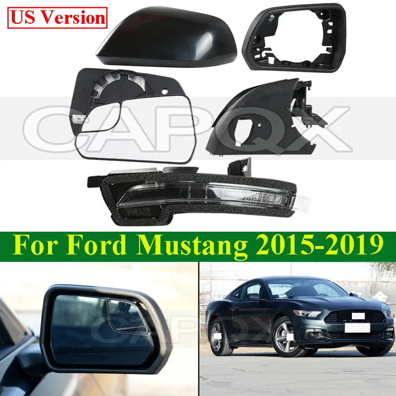 

CAPQX американская версия, крышка зеркала заднего вида, объектив для Ford Mustang 2015-2019, крышка бокового зеркала, рамка зеркала, стекло, поворотный фонарь