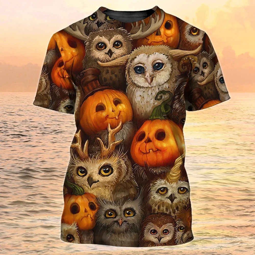 Halloween Men T-Shirt Pumpkin Haunted Mansion Print Fashions Fuuy Graphic T-Shirts Casual Harajuku O-Neck Short-Sleeved Clothing