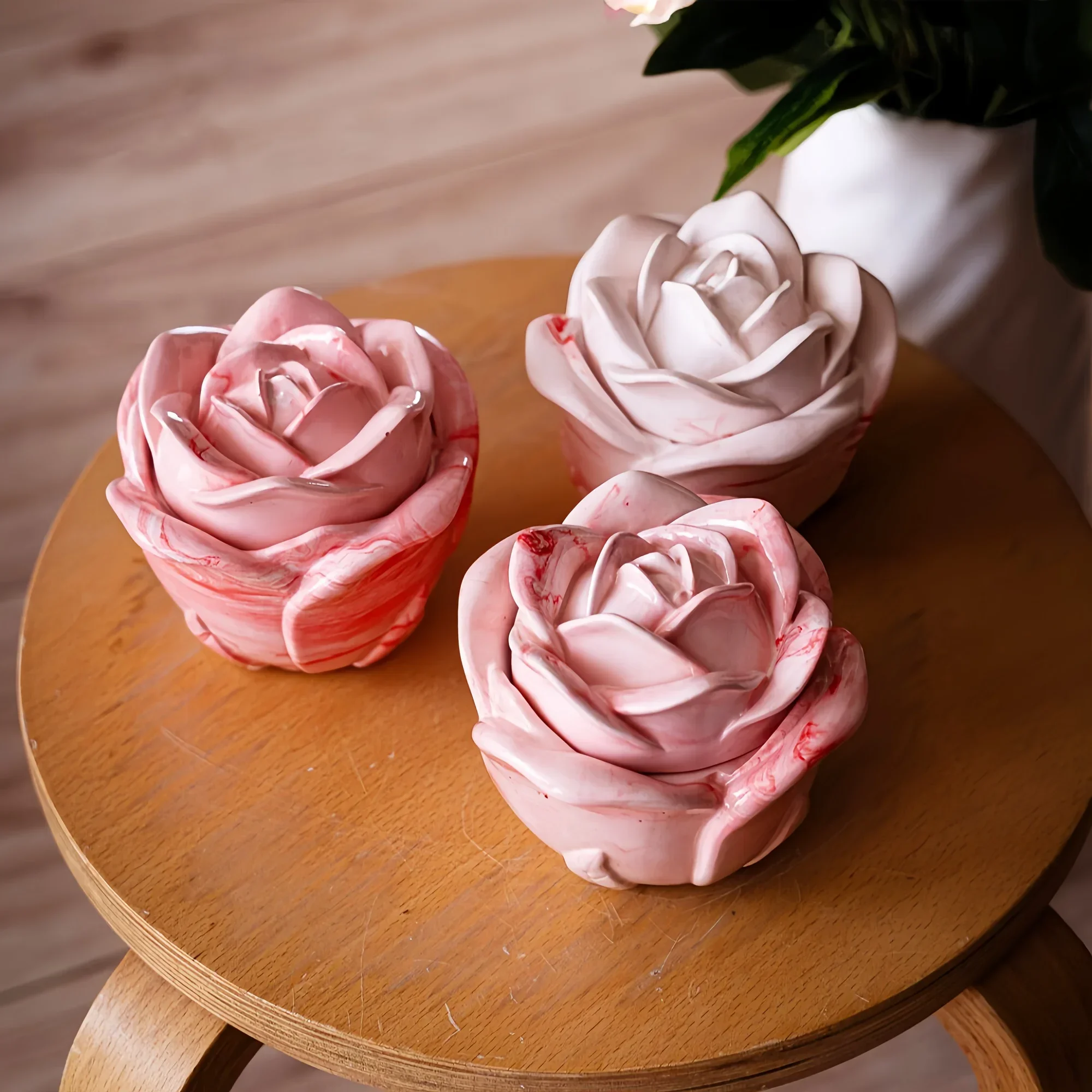 2-Piece Set Rose Shaped Silicone Molds with Lids, Elegant Candle Holder Mold for DIY Epoxy Resin, Plaster and Concrete Crafting
