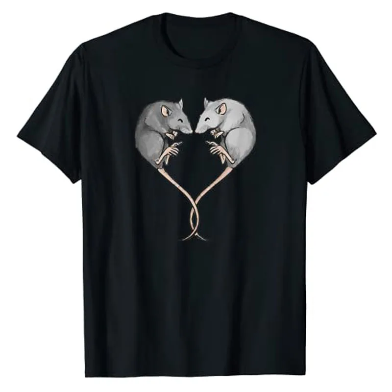 Fancy Rat Gifts Clothes Cute Mouse Print Graphic T-Shirts Rat-Heart Tee Tops Streetwear  Valentine Boyfriends Girlfriends Gifts