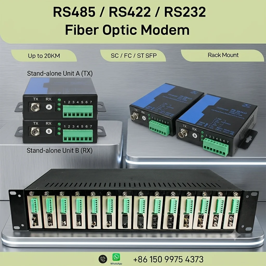 

Industrial RS485 Serial Over Fiber Converter Data Communication Device Server Fiber Optic Modem Up to 20KM