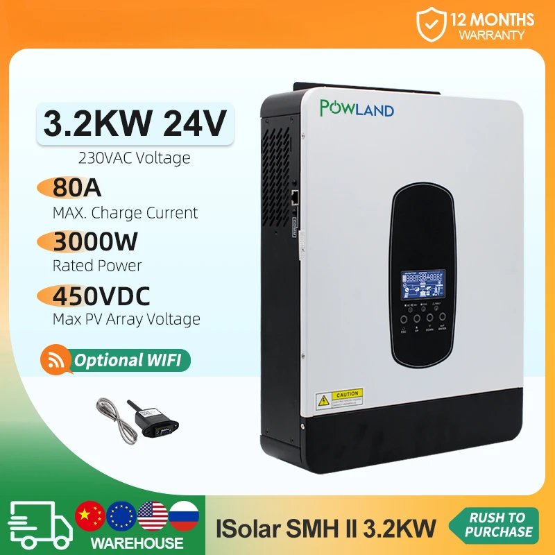 YYHC 3200W Solar Inverter 24V Built in MPPT 80A Solar Controller 3000VA 230VAC Out-put Voltage Max PV 450VDC Support WIFI