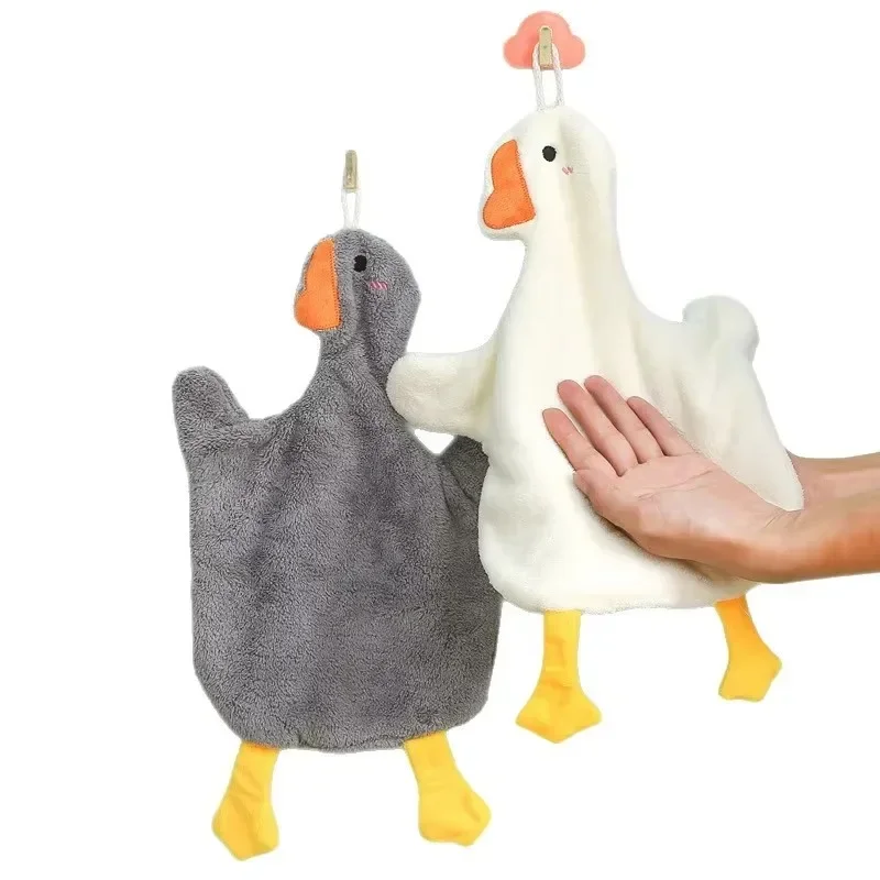 1Pcs Soft Cartoon Goose Hand Towel Kitchen Bathroom and Toilet Hand Towel Hanging Type with Super Water Absorption Quick Drying