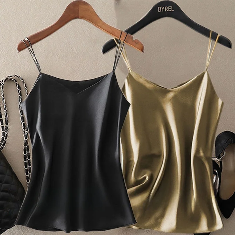 Summer V-Neck Sleeveless Satin Women's Top Inner Match Small Suit Base Shirt Casual Wear Breathable Comfortable Mid-Aged Women