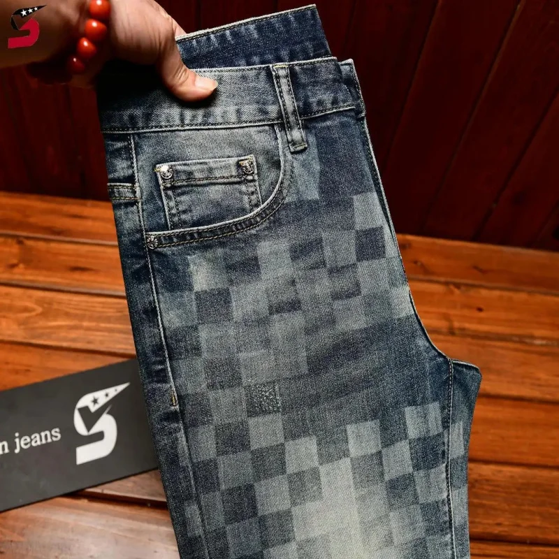 

2026 New Summer Vintage Fashion Printed Jeans For Men Slim Fit Skinny Leg Stretch Denim Casual Pants Streetwear
