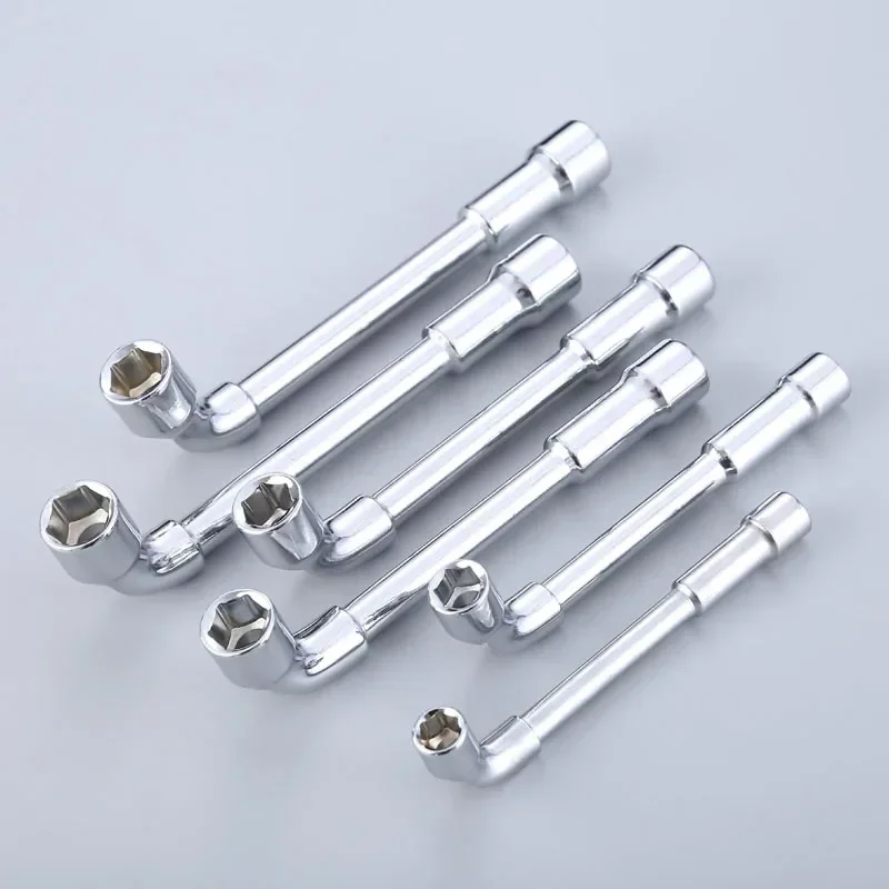 5Pcs CRV Chrome Surface Pipe Wrench L Type 7-Shaped Perforation Elbow Double Head Hexagon Socket Wrench Set 6 8 10 12 14mm