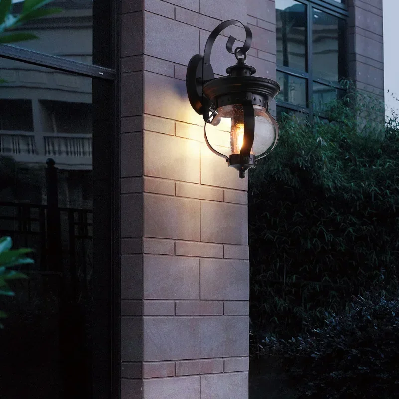 American Outdoor Waterproof Single Head Wall Lamp Vintage Brief Outdoor Balcony Glass Lighting Fitting Led