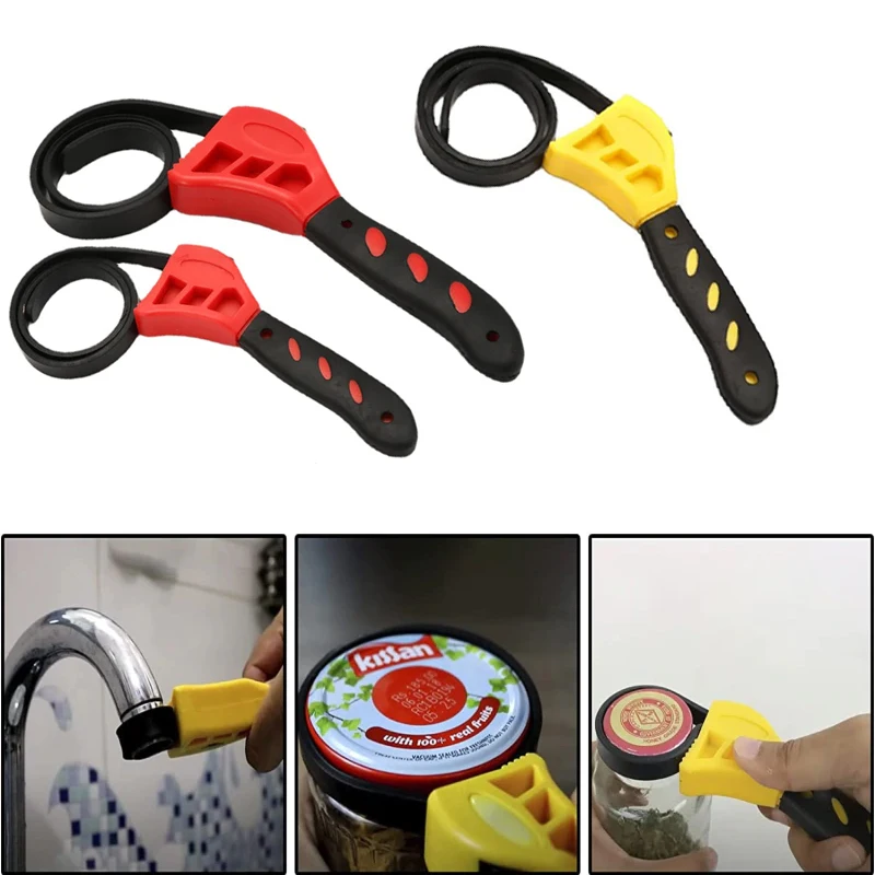 Oauee Belt Wrench Oil Filter Puller Strap SpannerChain Jar Lids Cartridge Disassembly Tool Adjustable Strap Opener Plumbing Tool