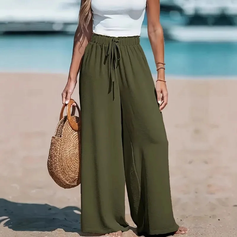 

Women's High Waist Wide-leg Pants - Breathable and Light Fabric, Loose and Casual Style - Comfortable, Fashionable and Elegant