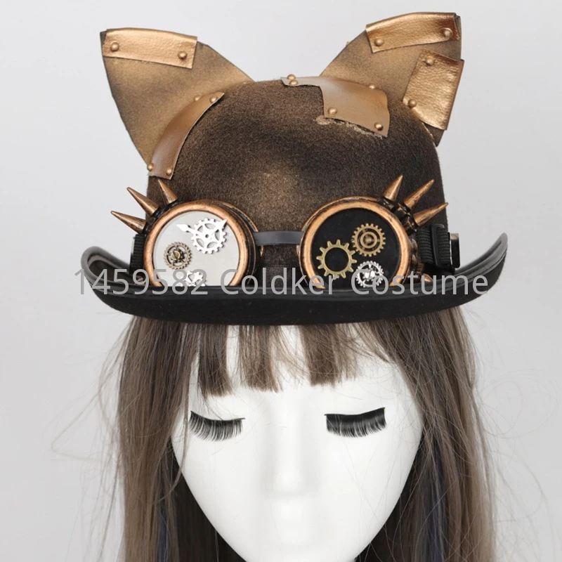 Steampunk Top Hat Cat Ear Cosplay Caps Props Punk Costume Hat Party Supply Stage Hat