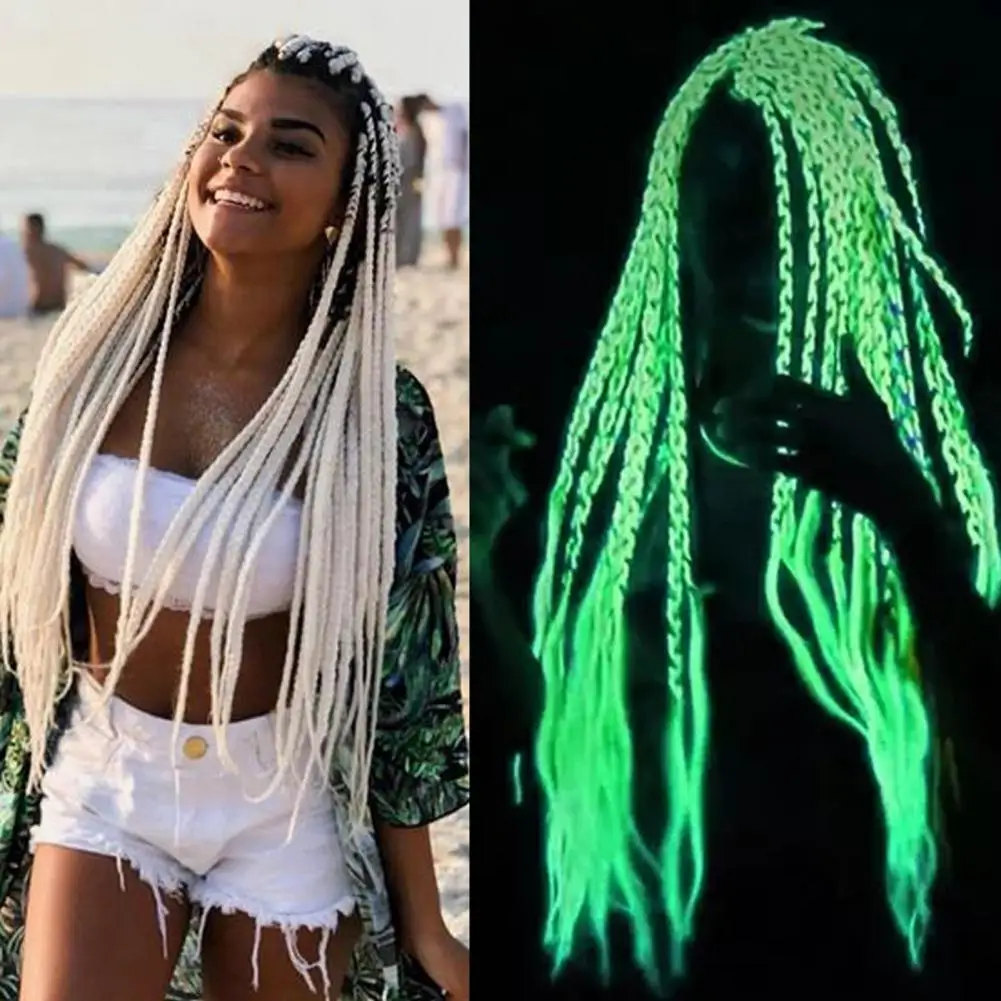 Luminous Braid Realistic Shining In The Dark Decorative Long Role-playing Prop Smooth Glowing Synthetic Jumbo Dirty Braid Wig 85