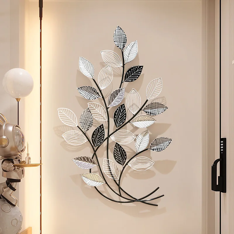 Modern Iron Art 3D Simulated Phoenix Tail Leaf Wall Decoration Restaurant Background Wall Living Room Entrance Room Decor