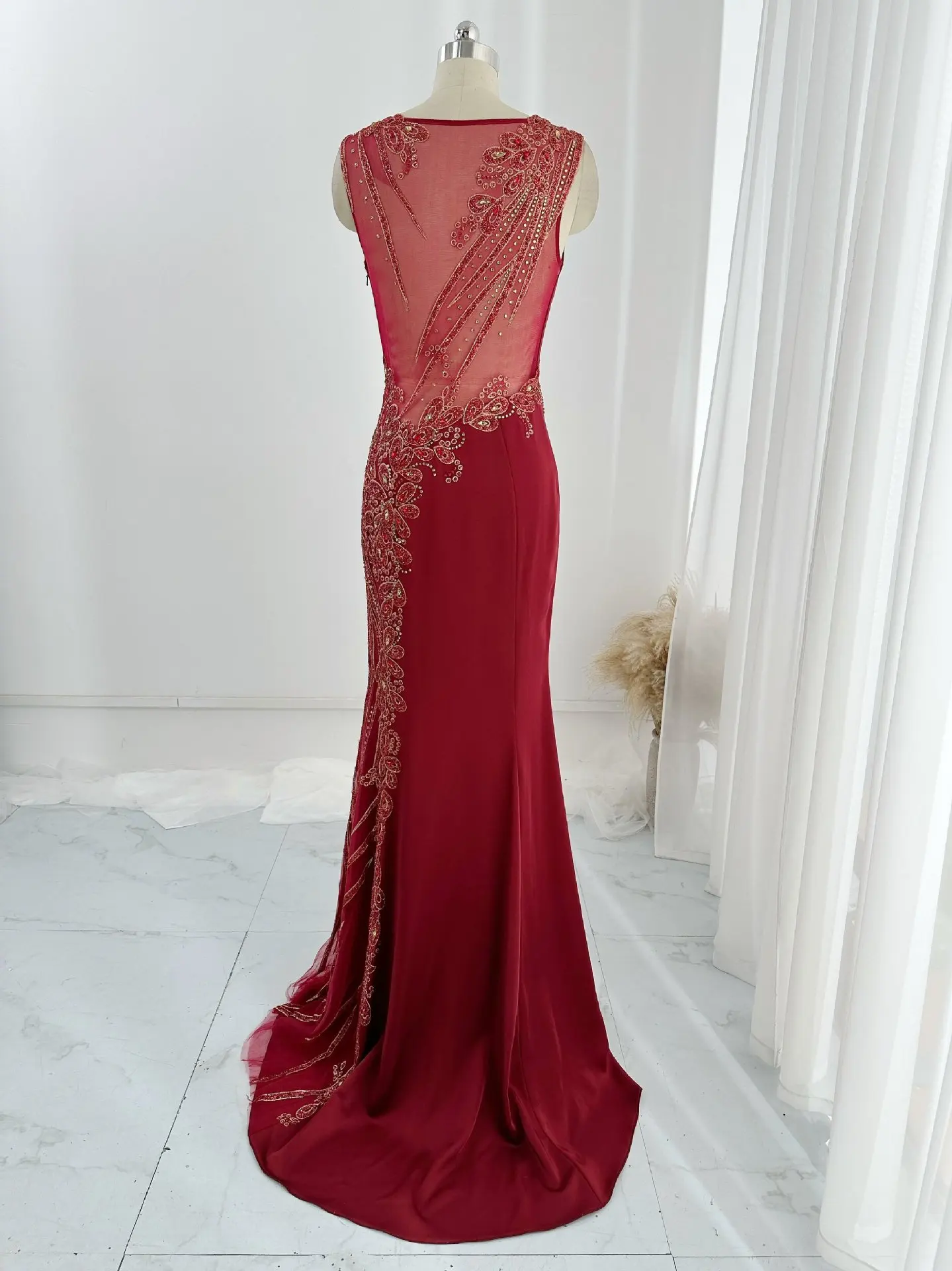 Red Simple Fashion Nail Slim Slim Mermaid Short Banquet Little Dragon Evening Dress M2025