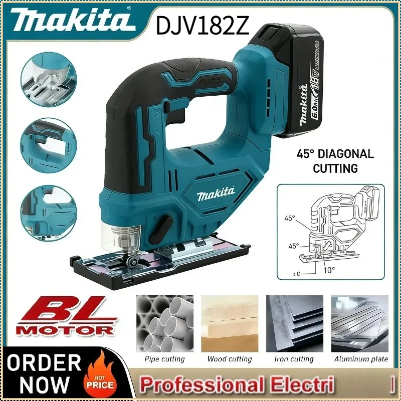 

Бесщеточный электрический лобзик Makita DJV182Z 340 Вт с пильным полотном, аккумуляторный, с рукояткой-тубусом, для аккумуляторов Makita
