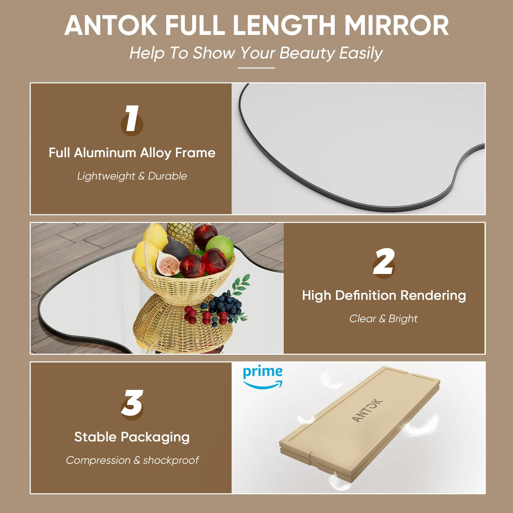 Antok Full Length Mirror, 76"x34" Wavy Mirror Full Length with Stand for Bedroom, Living Room Cloakroom view 4