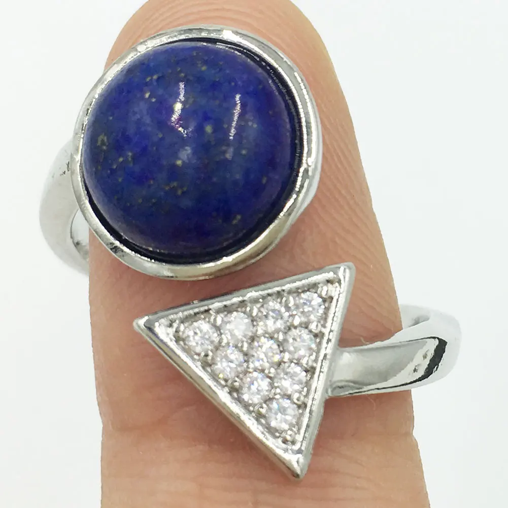 Tiger Eye Howlite Crystal Opal Goldstone Blue Sand Jaspe  Triangle Round Bead Ring  7~12
