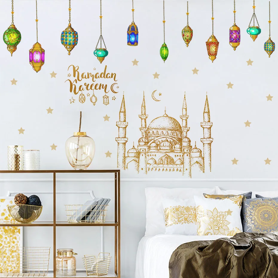 

Ramadan Kareem Mosque Wall Stickers DIY Decal Art Murals Eid Mubarak Decoration For Home Living Room Window Stickers Wallpaper