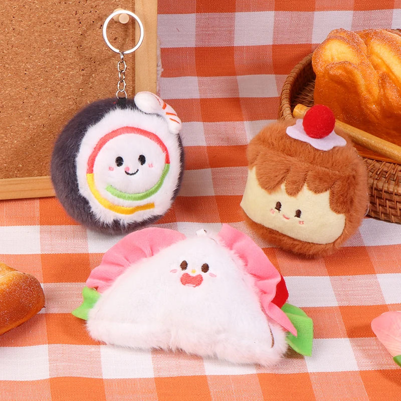 Sushi Plush Toy Keychain Cartoon Sandwich Bread Soft Stuffed Doll Pendant Car Key Ring Backpack Bag Decor Kid Gift