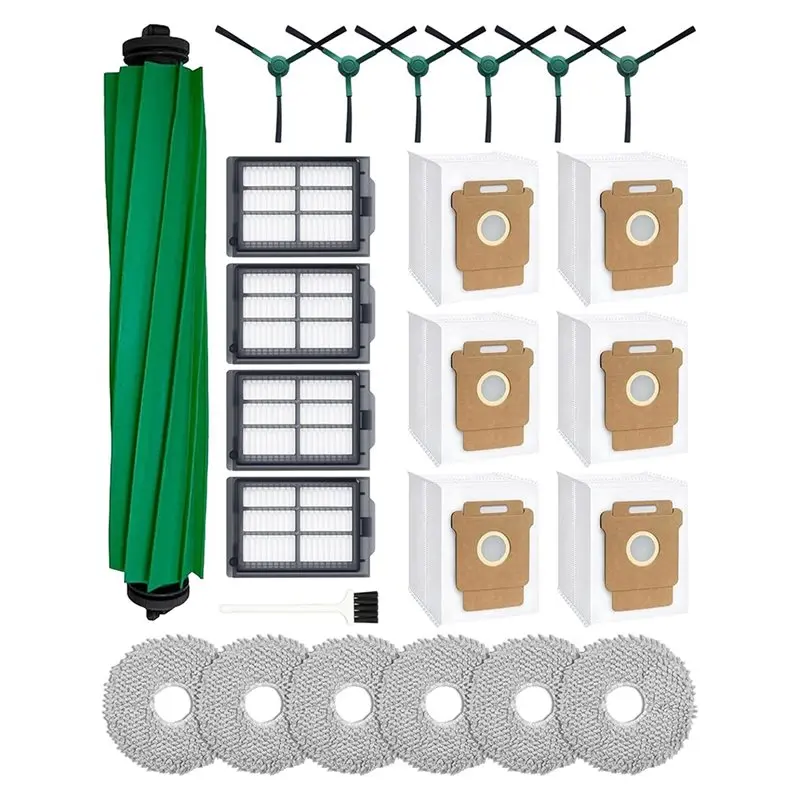 

A94E-24 Pcs Kit For Robot Vacuum Cleaner: 1 Main Brush,6 Dust Bags,6 Mop Pads,4 Filters,6 Side Brushes And 1Cleaning Brush