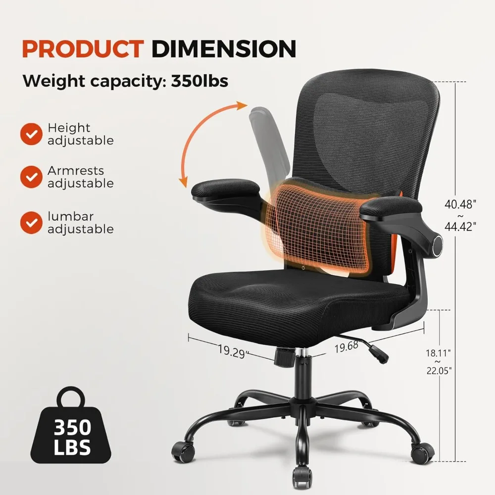 Ergonomic High-Back Mesh Office Chair with 3D Lumbar Support and Adjustable Flip-Up Arms